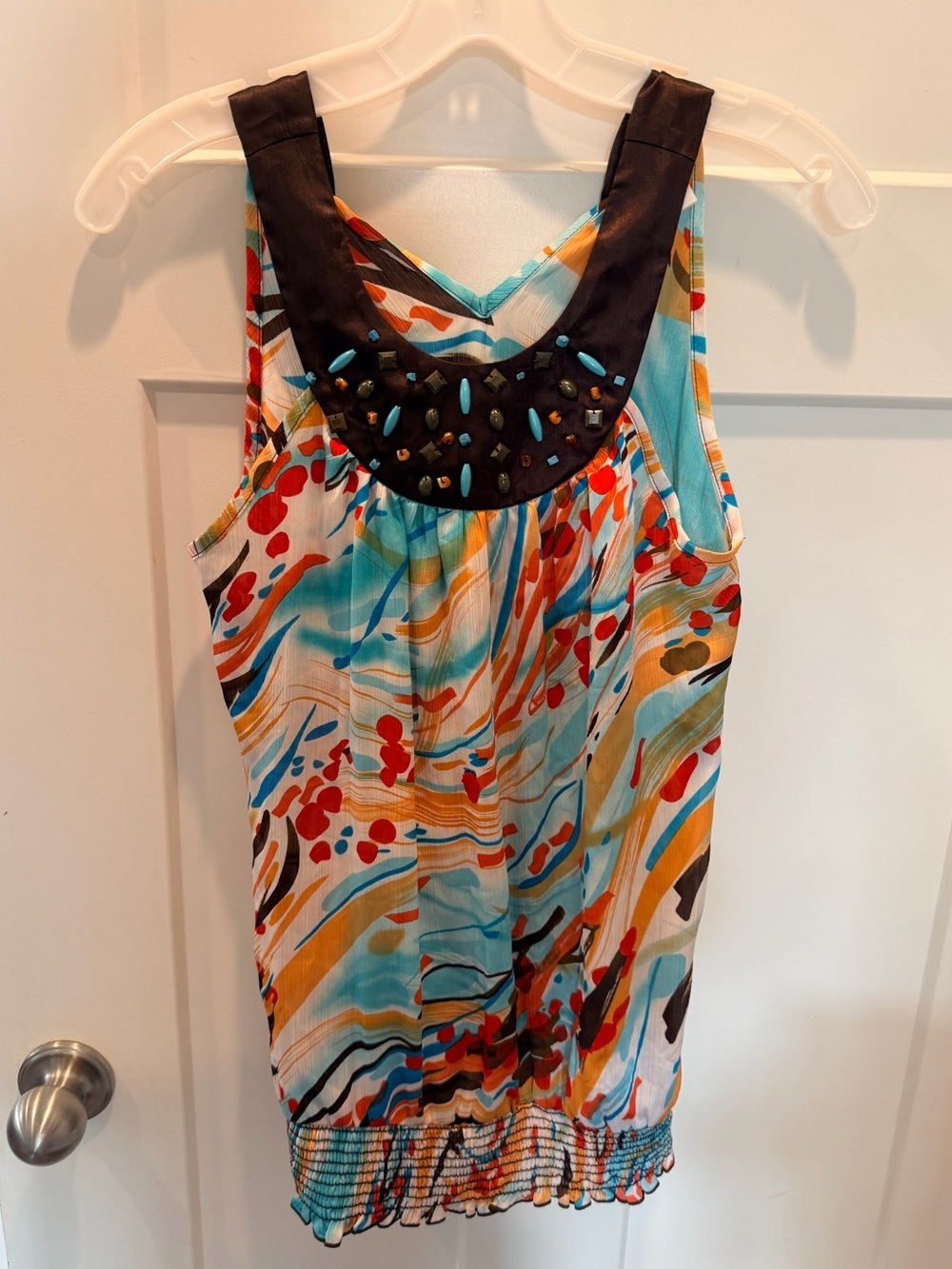 Soulmates Embellished Abstract Print Sleeveless Top Size Small Boho Dressy Tank
